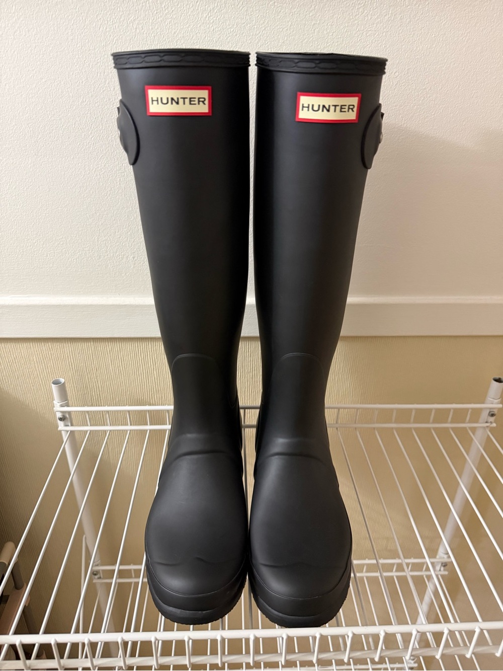 Hunter Tall Matte Black Rain Boots with Red Logo